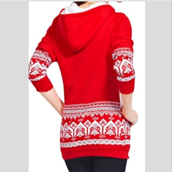 NWT Red Reindeer Hoodie Sweatshirt - Picture 4 of 5